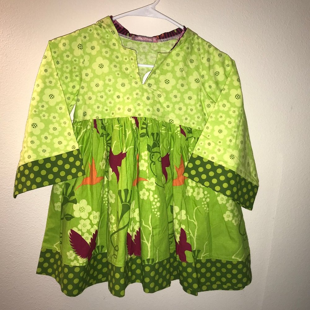Jelly the Pug Hummingbird Dress Green Hooded 4T